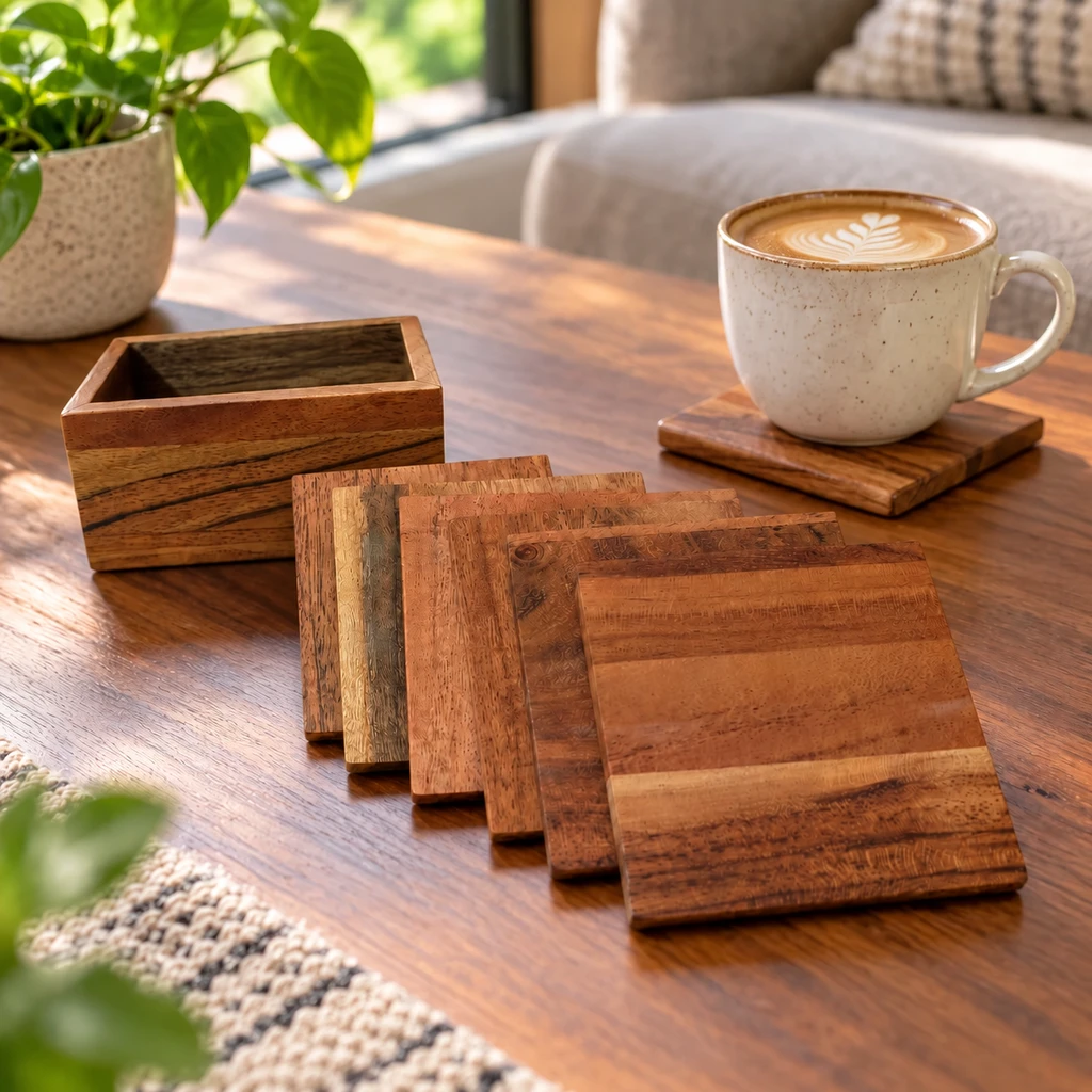 Engraved Wooden Coaster Set — 6 Pcs - view 3